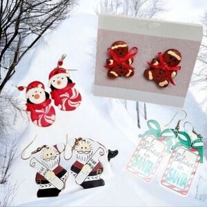 Lot 4 Christmas Fashion Whimsical Earrings Santa Gingerbread Men Penguin